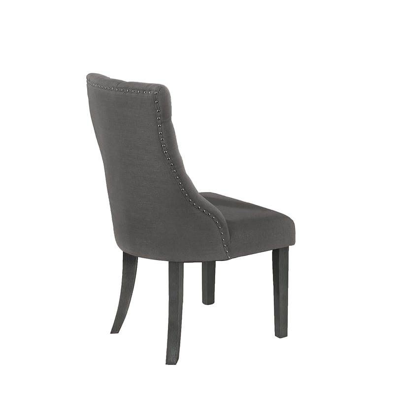 Dark Gray Linen Fabric Dining Chairs (Set of 2) with Tufted Seats