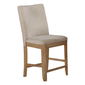 Natural Rustic Wood Counterheight Dining Chairs in Beige Linen Fabric (Set of 2)