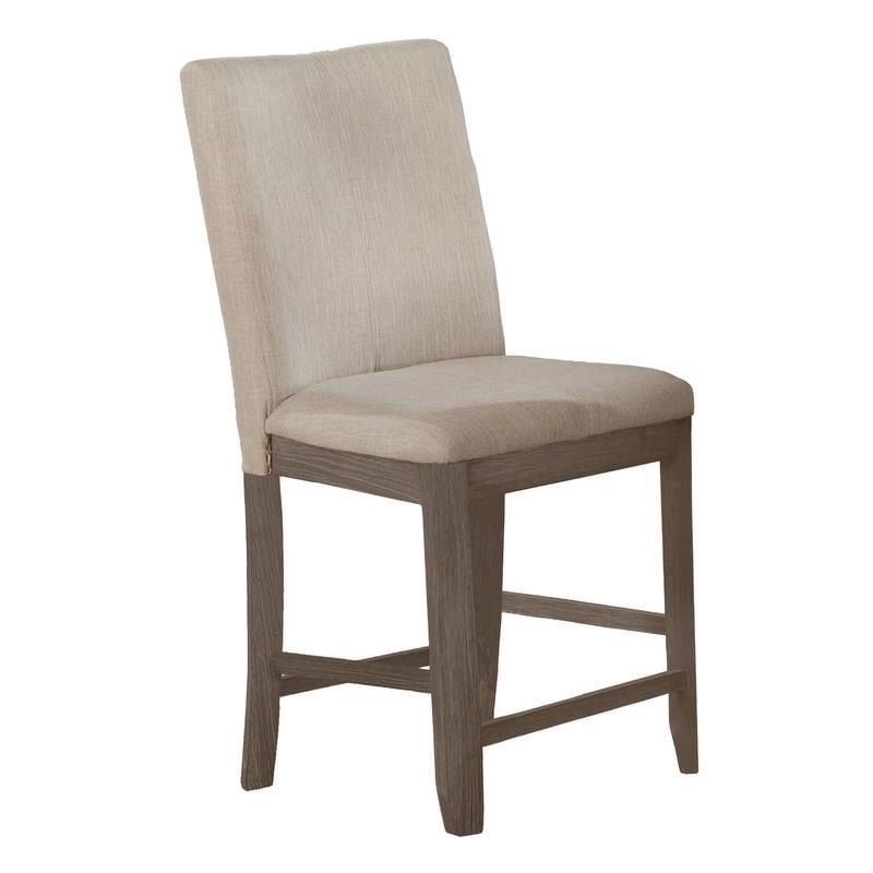 Rustic Gray Wood Counterheight Dining Chairs in Beige Linen Fabric (Set of 2)