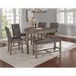 Rustic Gray Wood Counterheight Dining Bench in Gray Linen Fabric