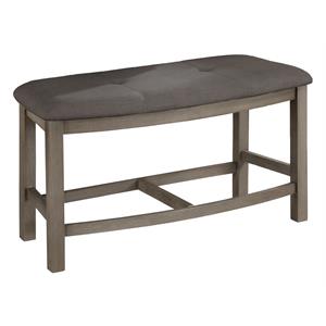 Rustic Gray Wood Counterheight Dining Bench in Gray Linen Fabric