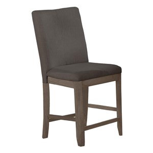Rustic Gray Wood Counterheight Dining Chairs in Gray Linen Fabric (Set of 2)