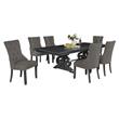 Dark Gray Wood Dining Set with Extendable Table and Gray Linen Chairs
