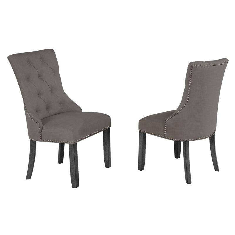 Dark Gray Wood Dining Set with Extendable Table and Gray Linen Chairs