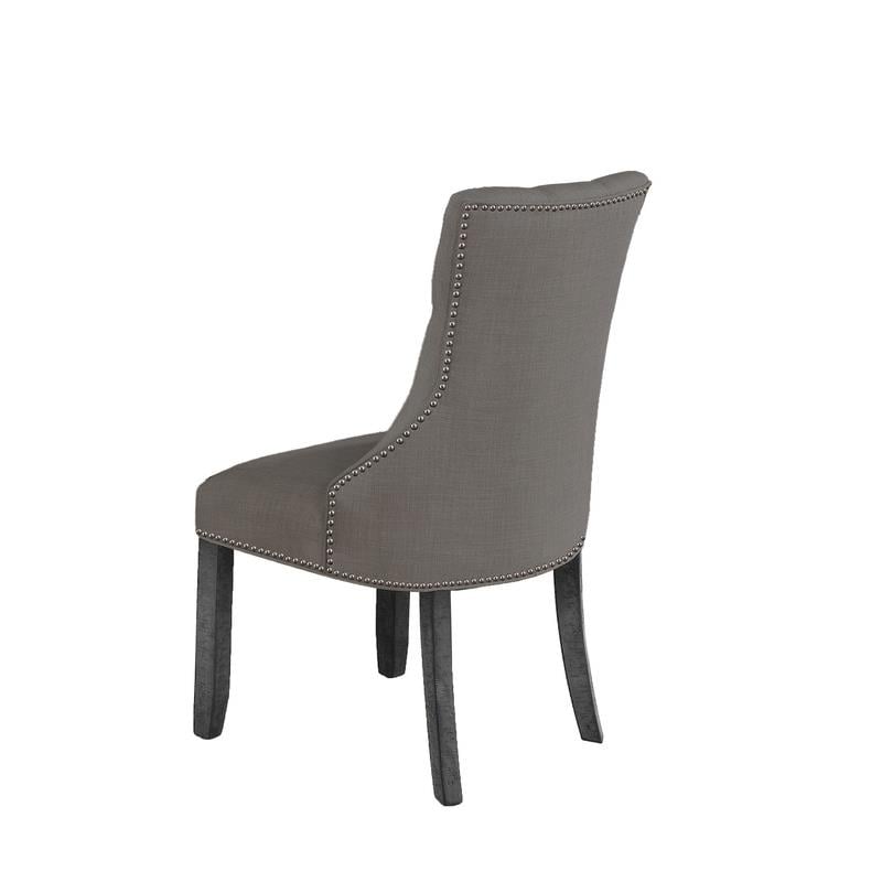 Dark Gray Wood Dining Chairs Upholstered with Dark Gray Linen Fabric (Set of 2)