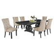 Dark Gray Wood Dining Set with Extendable Table and Beige Linen Chairs