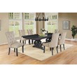 Dark Gray Wood Dining Set with Extendable Table and Beige Linen Chairs