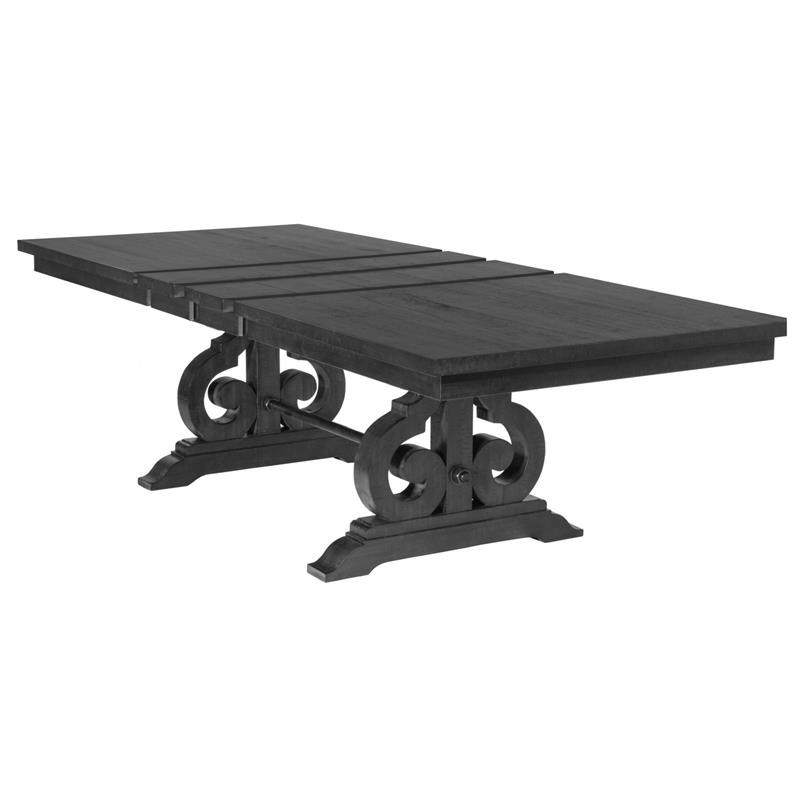 Dark Gray Wood Dining Set with Extendable Table and Beige Linen Chairs