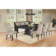 Dark Gray Wood Dining Set with Extendable Table + Beige Linen Chairs + Bench