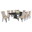 Dark Gray Wood Dining Set with Extendable Table and Beige Linen Chairs