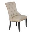 Dark Gray Wood Dining Chairs Upholstered with Beige Linen Fabric (Set of 2)