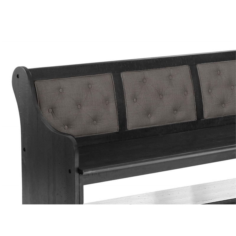 Counterheight Dining Bench Upholstered with Dark Gray Linen Fabric