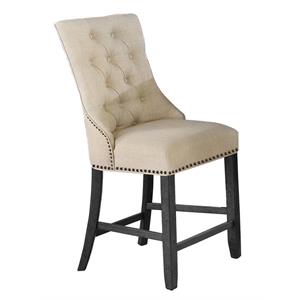 Counterheight Dining Chair Upholstered with Beige Linen Fabric (Single)