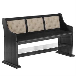 Counterheight Dining Bench Upholstered with Beige Linen Fabric