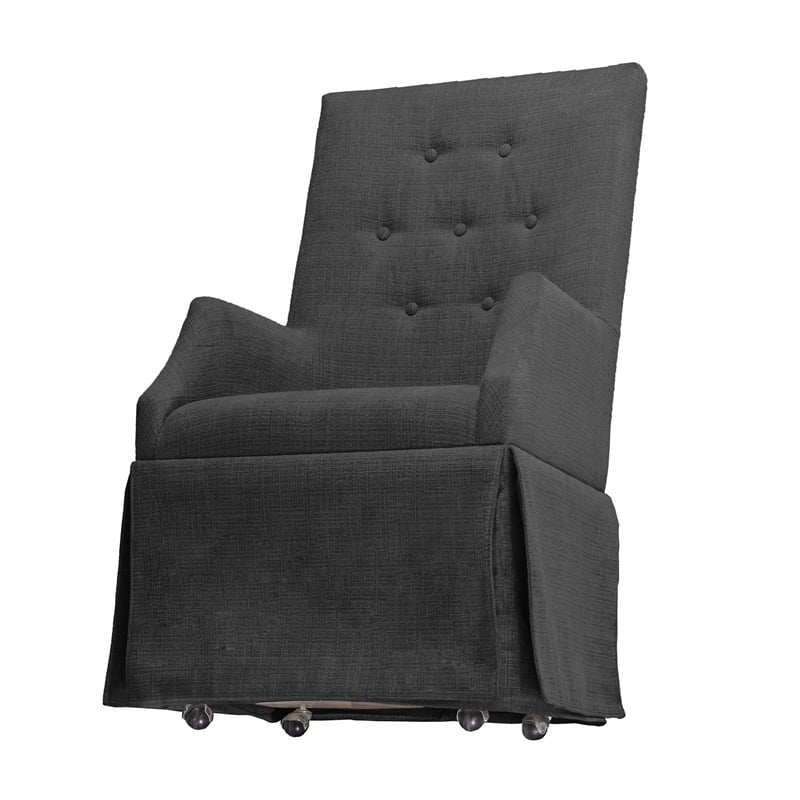 Gray Linen Fabric Dining Arm Skirt Chairs with Tufted Seat Backs (Set of 2)