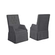 Gray Linen Fabric Dining Arm Skirt Chairs with Tufted Seat Backs (Set of 2)