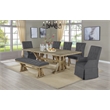 Gray Linen Fabric Dining Bench with Tufted Seat and Rustic Oak Wood