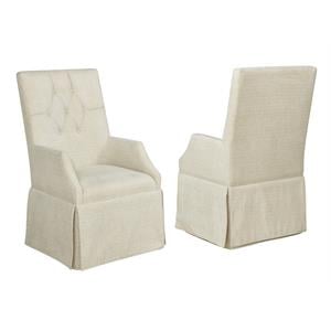 Beige Linen Fabric Dining Arm Skirt Chairs with Tufted Seat Backs (Set of 2)