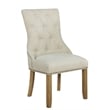 Beige Linen Fabric Dining Chairs with Rustic Oak Wood (Set of 2)