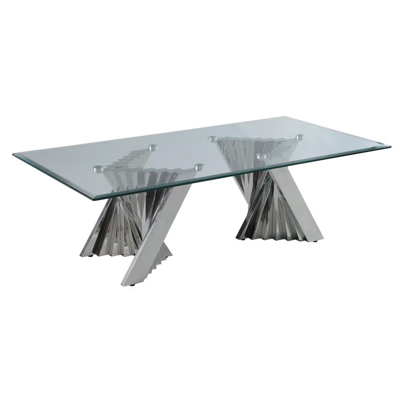 Geometric Clear Glass Coffee Table with Silver Stainless Steel