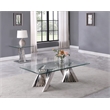 Geometric Clear Glass Coffee + End Table Set with Silver Stainless Steel