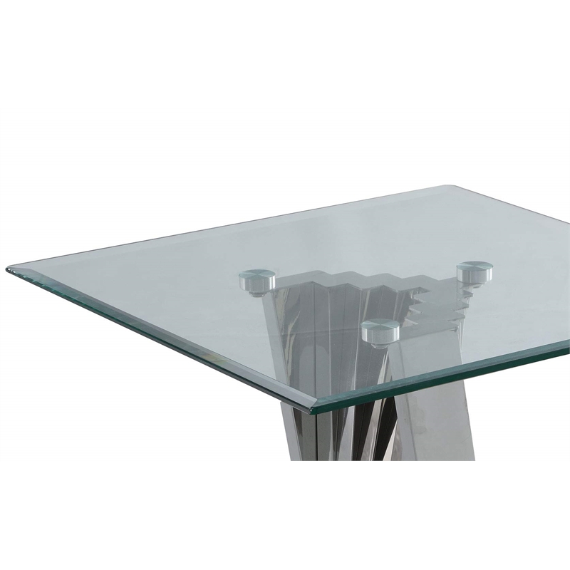 Geometric Clear Glass Coffee + End Table Set with Silver Stainless Steel