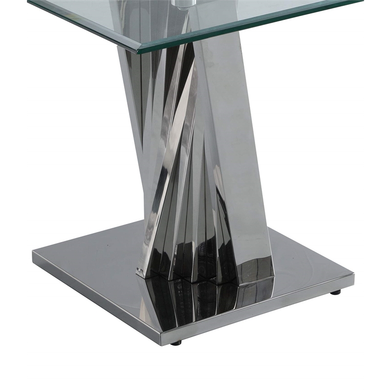 Geometric Clear Glass Coffee + End Table Set with Silver Stainless Steel