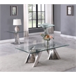 Geometric Clear Glass Coffee + 2 End Table Set with Silver Stainless Steel