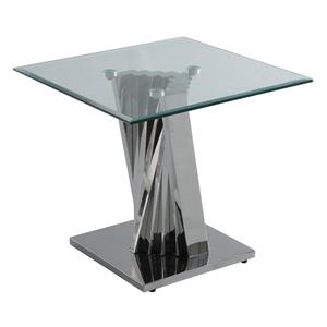Geometric Clear Glass Sofa End Table with Silver Stainless Steel