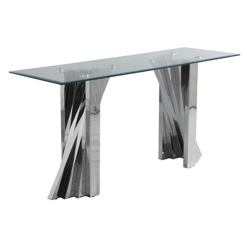 Geometric Clear Glass Console Table with Silver Stainless Steel