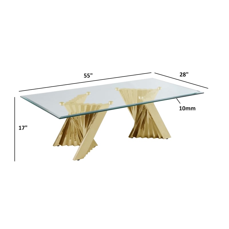 Geometric Clear Glass Coffee Table with Gold Stainless Steel