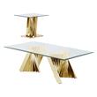 Geometric Clear Glass Coffee + End Table Set with Gold Stainless Steel