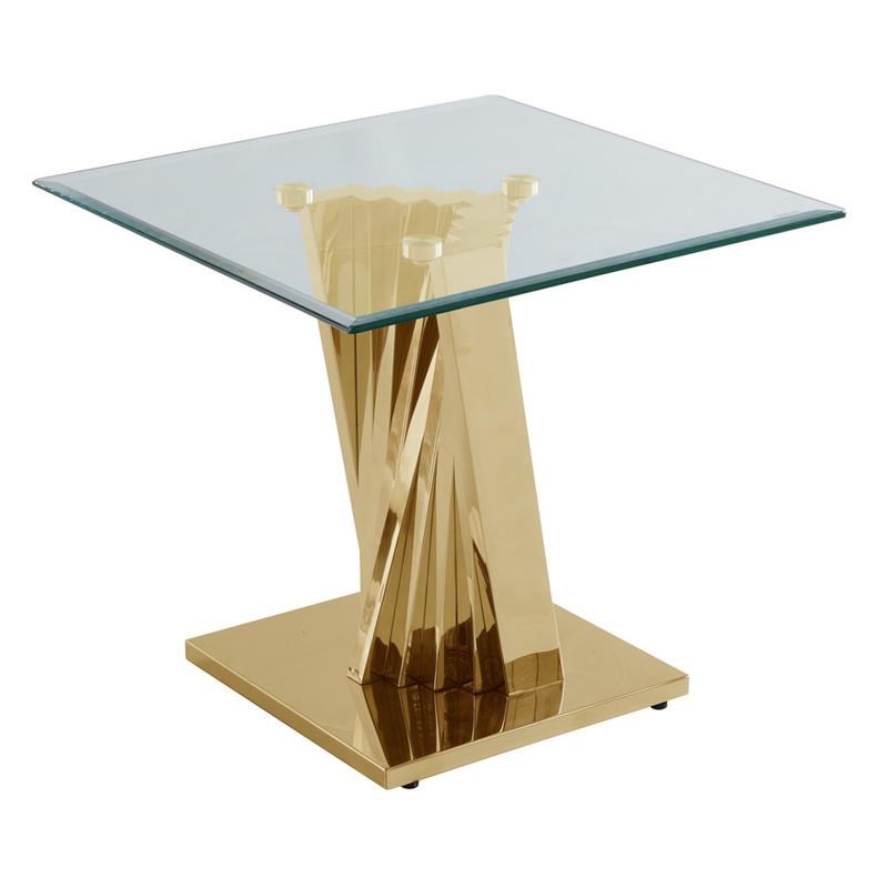Geometric Clear Glass Coffee + 2 End Table Set with Gold Stainless Steel