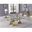 Geometric Clear Glass Coffee + End + Console Table Set with Gold Stainless Steel