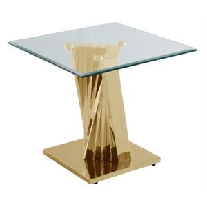 Geometric Clear Glass Sofa End Table with Gold Stainless Steel