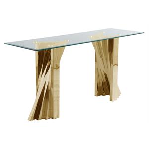 geometric clear glass console table with gold stainless steel