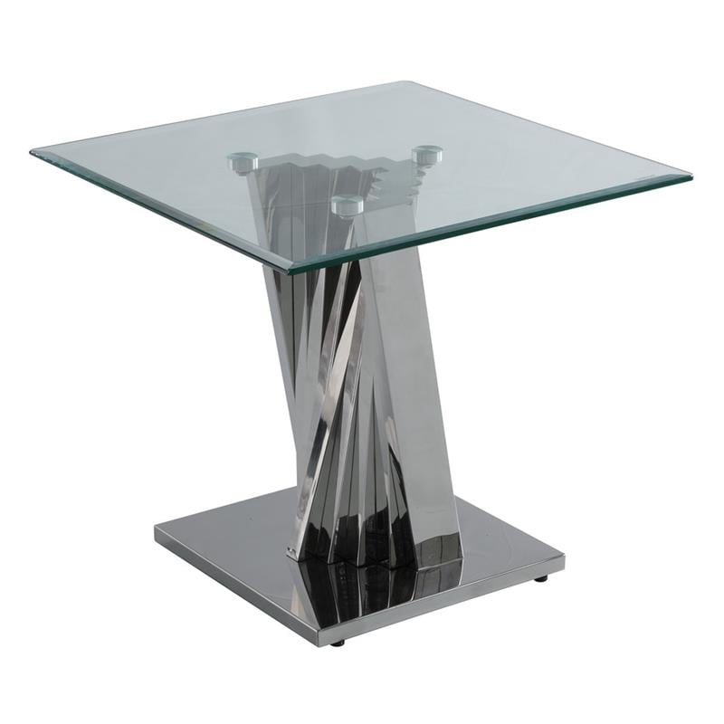 Geometric Clear Glass Coffee + End + Console Set with Silver Stainless Steel