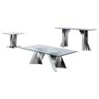 Geometric Clear Glass Coffee + End + Console Set with Silver Stainless Steel