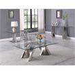 Geometric Clear Glass Coffee + 2 End + Console Set with Silver Stainless Steel