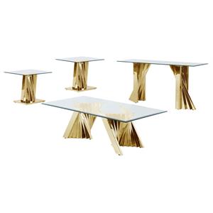 geometric clear glass coffee + 2 end + console set with gold stainless steel