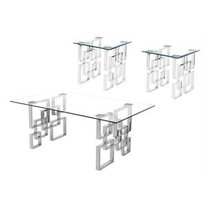 contemporary 3pc clear glass coffee set with silver stainless steel