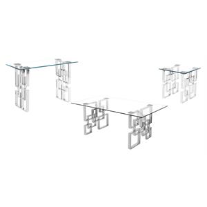 contemporary 3pc clear glass coffee set with silver stainless steel