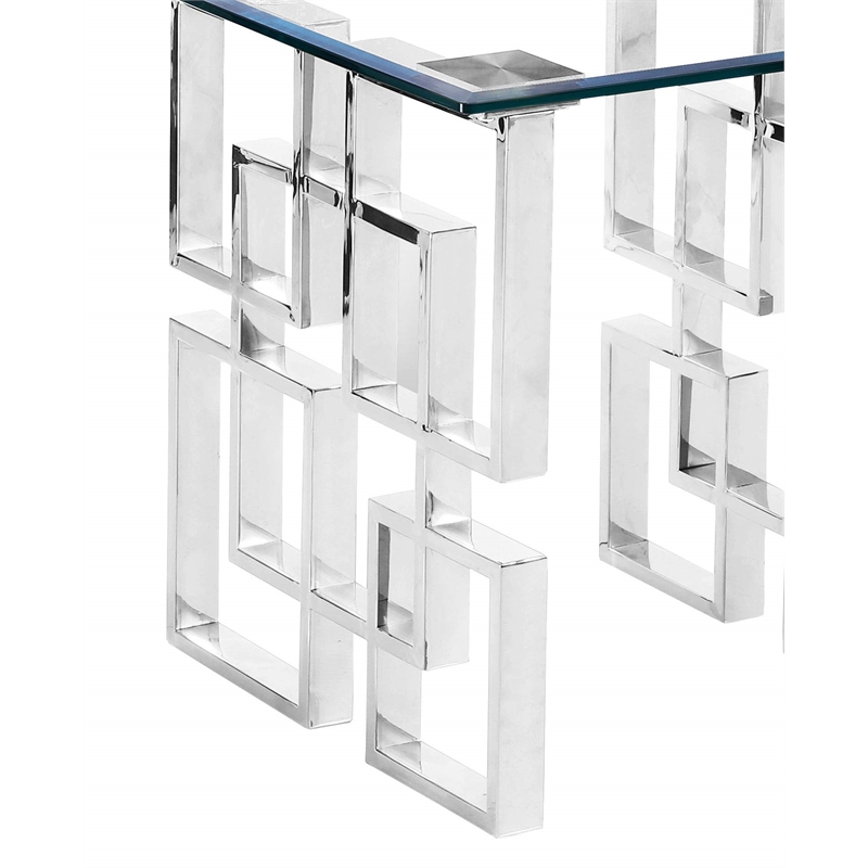 Contemporary Clear Glass End Table with Silver Stainless Steel Base