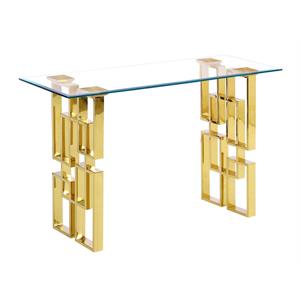 contemporary clear glass console table with gold stainless steel base
