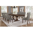 Large Gray Linen Dining Bench with Tufted Seats and Walnut Wood Base