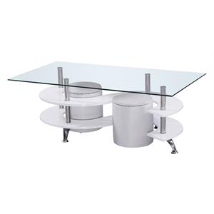 contemporary glass coffee table with white faux leather stools