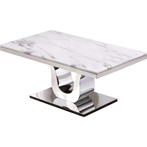 Genuine White Marble Coffee Table with Silver Stainless Steel Base