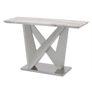 faux white marble console table with silver stainless steel base