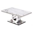 Genuine White Marble 2pc Coffee Table Set with Silver Stainless Steel Base