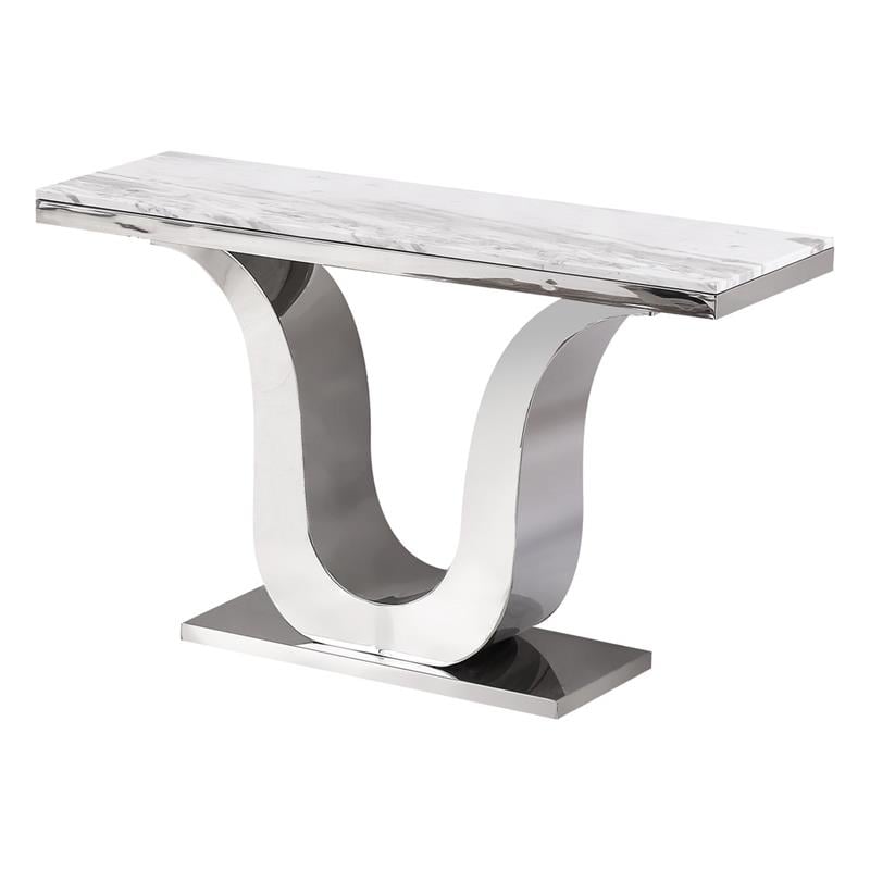 Genuine White Marble 3pc Coffee Table Set with Silver Stainless Steel Base